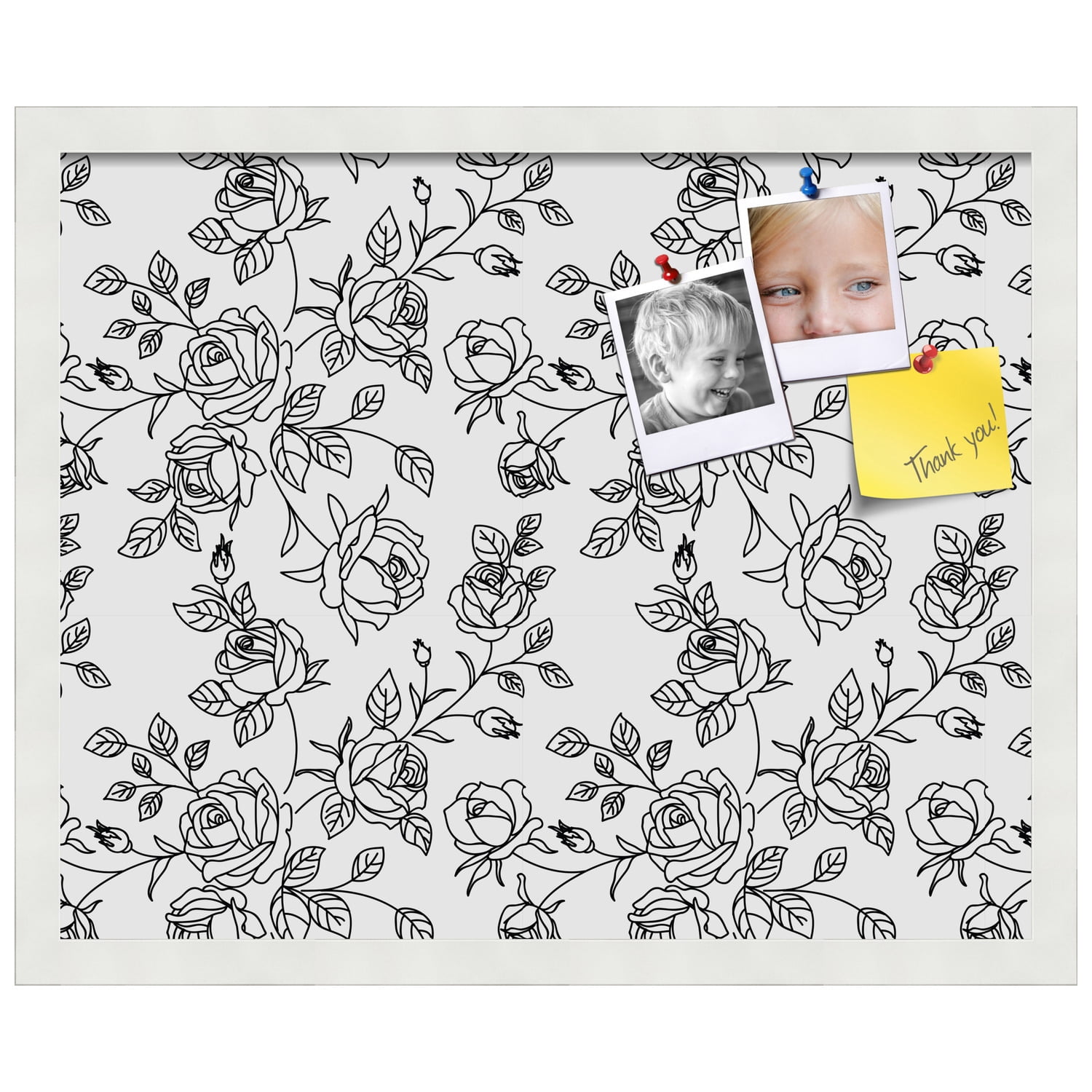 PinPix 21x17 Custom Cork Bulletin Board Black Floral Rose Poster Board Has a Fabric Style Canvas Finish, Framed in Black Floral Rose, by ArtToFrames (PinPix-164)
