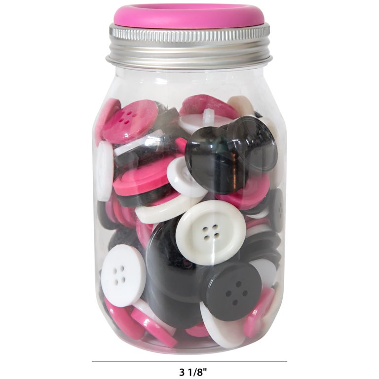 Button Collectors Black, White, And Pink Mix Multi-Sized Buttons Jar, 8  Ounces