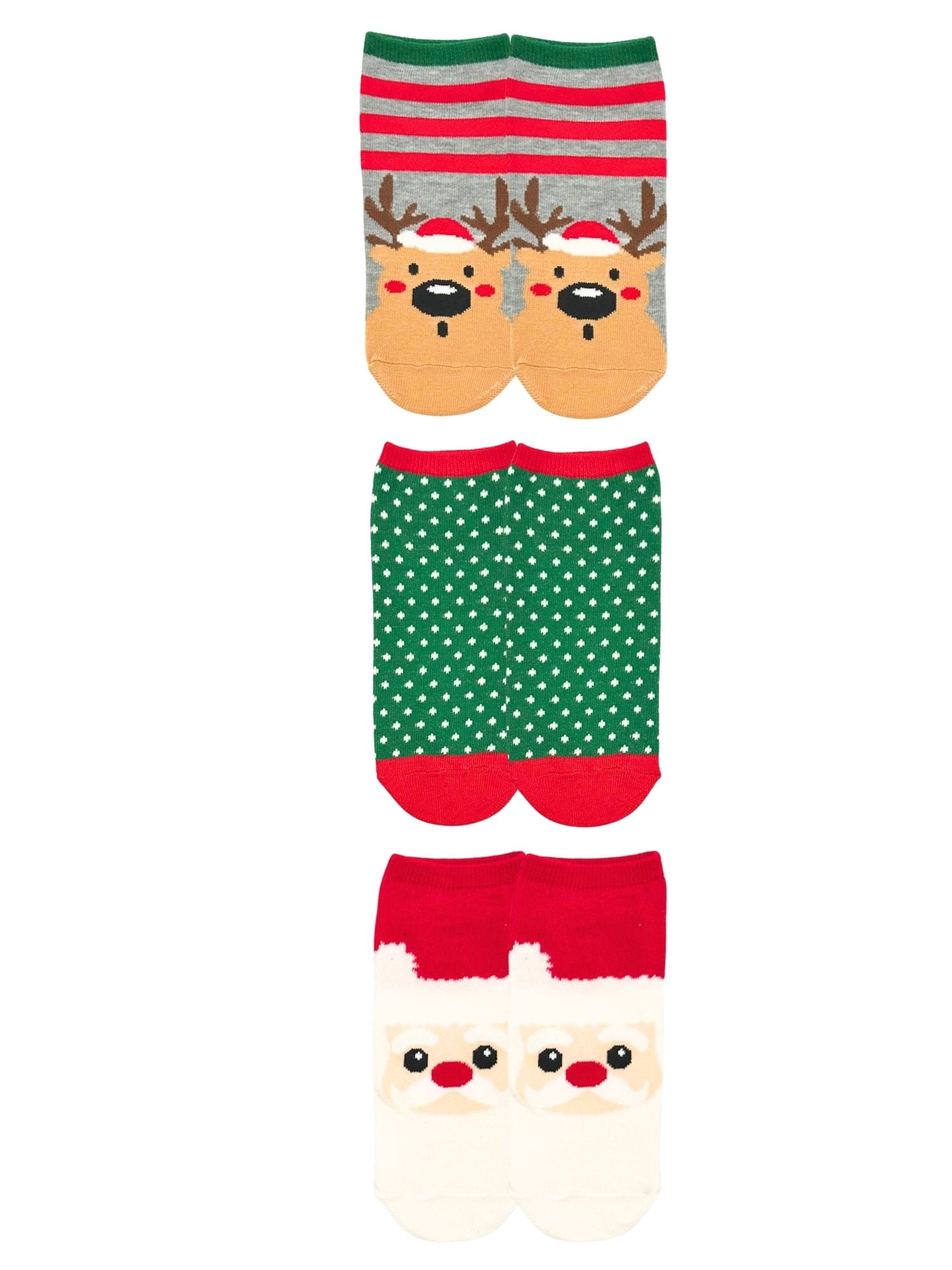 Holiday Time Women's Santa Reindeer No-Show Socks, 3-Pack, Size 4-10