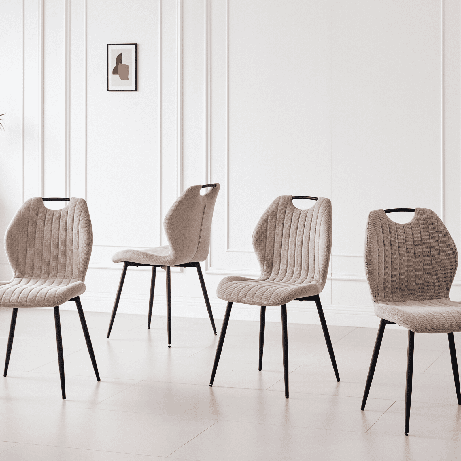 63" Rectangle Dark Gray Dining Room Table Chair Set for 4, Farmhouse Wood Kitchen Table with 4 Upholstered Khaki Chairs for Dinner, Living Room, Apartment, 5 Piece
