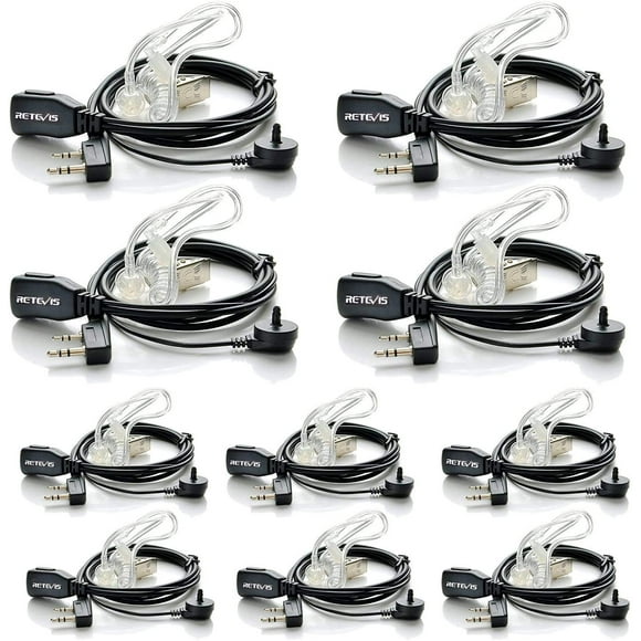 Case of 10, Retevis Walkie Talkies Earpiece with Mic 2 Pin Acoustic Tube Headset Compatible with Baofeng UV-5R Retevis H-777 RT21 RT22 Arcshell AR-5 Two Way Radio