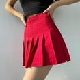 thumbnail image 2 of Clearance Girls Women High Waisted Pleated Skirt Plain Plaid A-line Mini Skirt Skater Tennis School Uniform Skirts Lining Shorts, 2 of 4