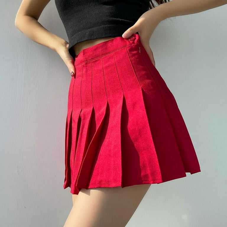 Women High Waisted Pleated Skirt Plain Plaid A-line Mini Skirt Skater  Tennis School Uniform Skirts Lining Shorts