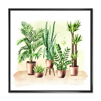 Designart 'Indoor Green Home House Plants in Pots I' Traditional Framed Canvas Wall Art Print