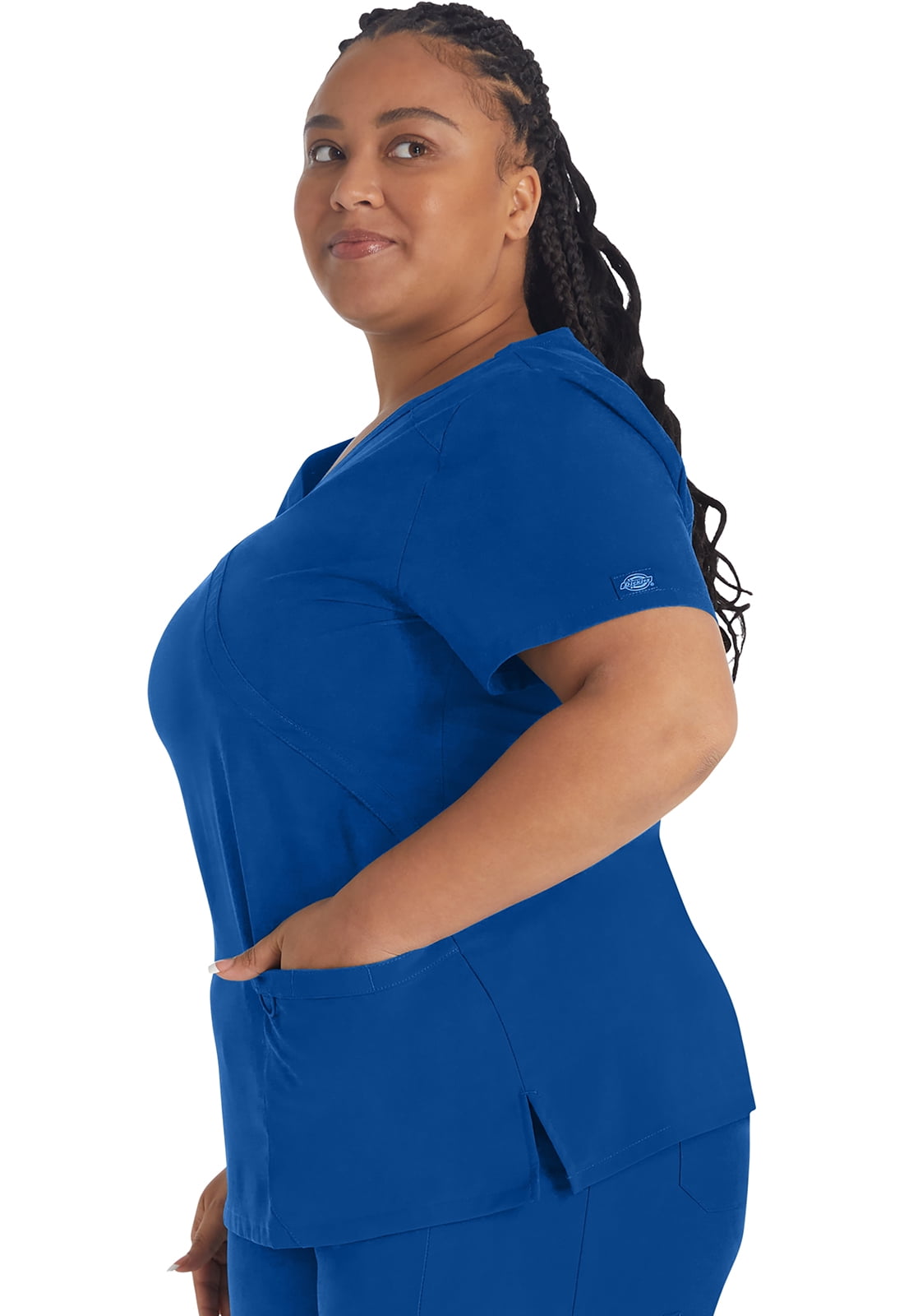 Dickies EDS Essentials Scrubs Top for Women Mock Wrap Plus Size DK625, 2XL, Galaxy Blue