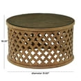 thumbnail image 3 of DecMode 32" x 18" Brown Wood Quatrefoil Design Coffee Table with Clear Glass Top, 1-Piece, 3 of 9
