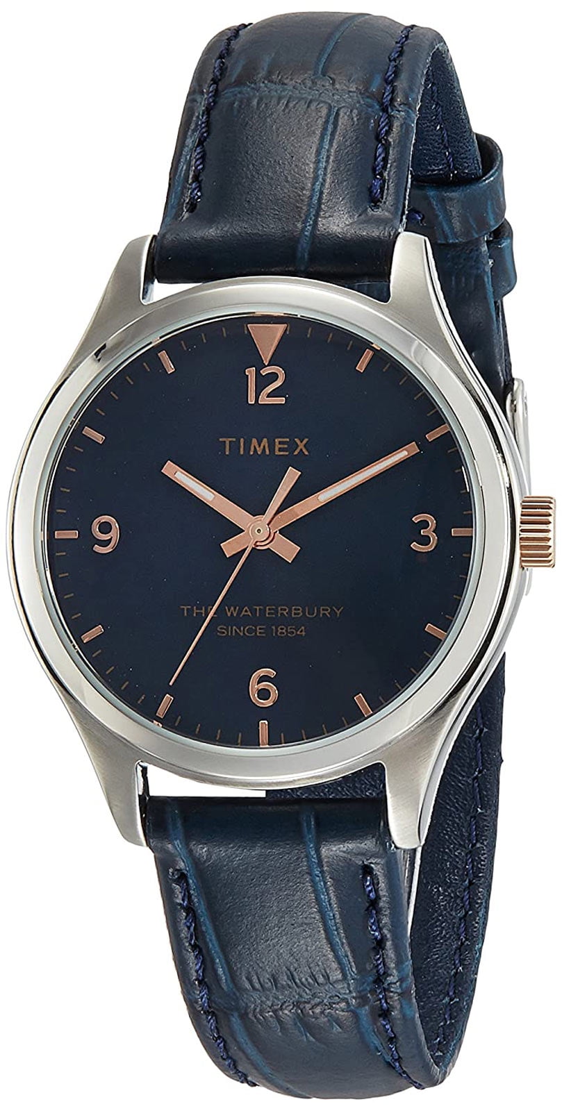 Timex TW2R69700 Waterbury Women's SilverTone Analog Watch Blue Leather