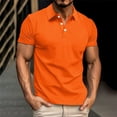 thumbnail image 2 of Mens Golf Polo Shirts Short Sleeve Stylish Solid Button Collared Pullover Tops Lightweight Business Work Slim Fit Tees Orange L, 2 of 5