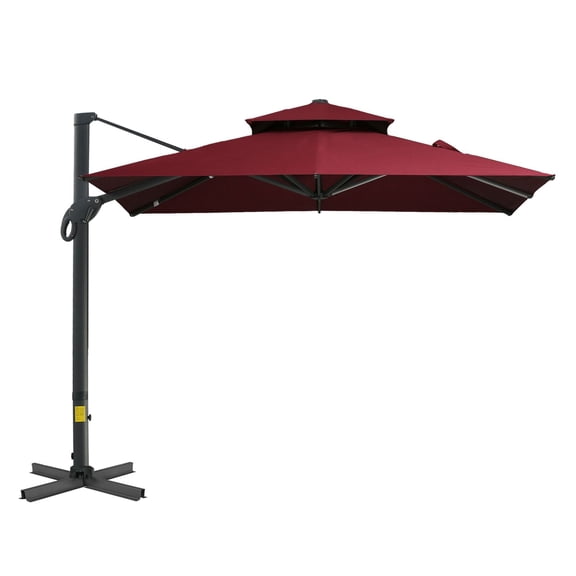 10x10ft Cantilever Umbrella - Wine Red Offset Patio Umbrella, 360° Rotating Aluminum Shade for Outdoor Couch & Pool