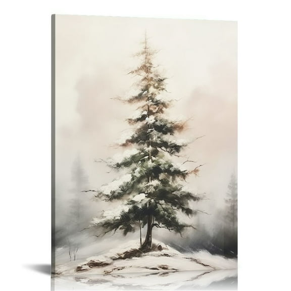 JRXY Vintage Christmas Canvas Wall Art Pine Tree Winter Scene Wall Art Botanical Print Pictures Poster Landscape Painting Room Aesthetic Wall Decor  12x16 in