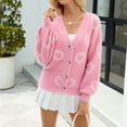 thumbnail image 4 of NAYTOAO Women Heart Print Cropped Cardigan Fall Long Sleeve V-Neck Open Front Knit Sweaters Casual Outerwear, 4 of 7