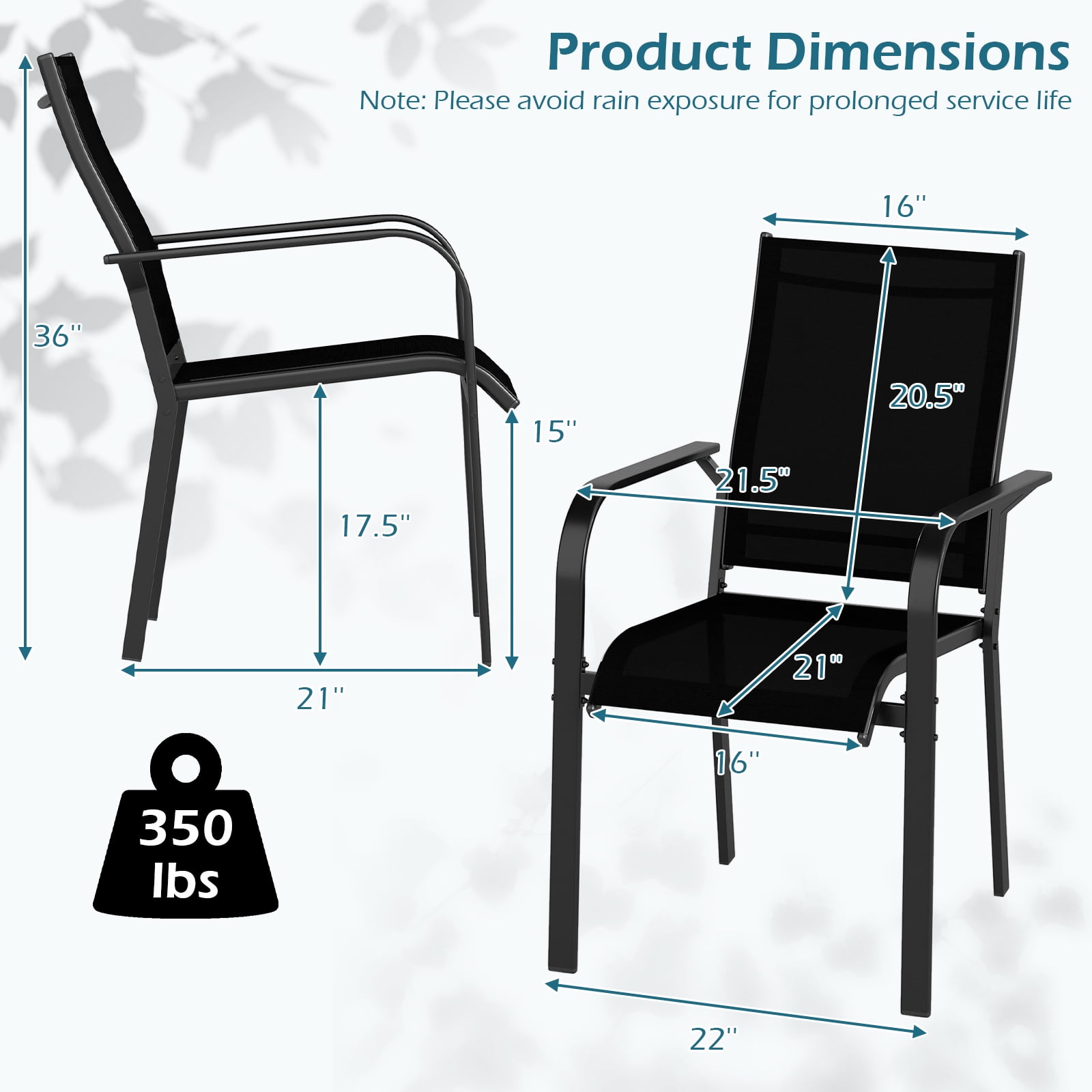 Gymax Patio Dining Chairs Set of 6 w/Metal Frame Breathable Mesh Fabric Backrest