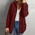 thumbnail image 2 of Women'S Hooded Cardigan Chunky Knit Sweater Fall Winter Style Thick Front Button-Down Coat with Pockets Wine Red XXL, 2 of 5