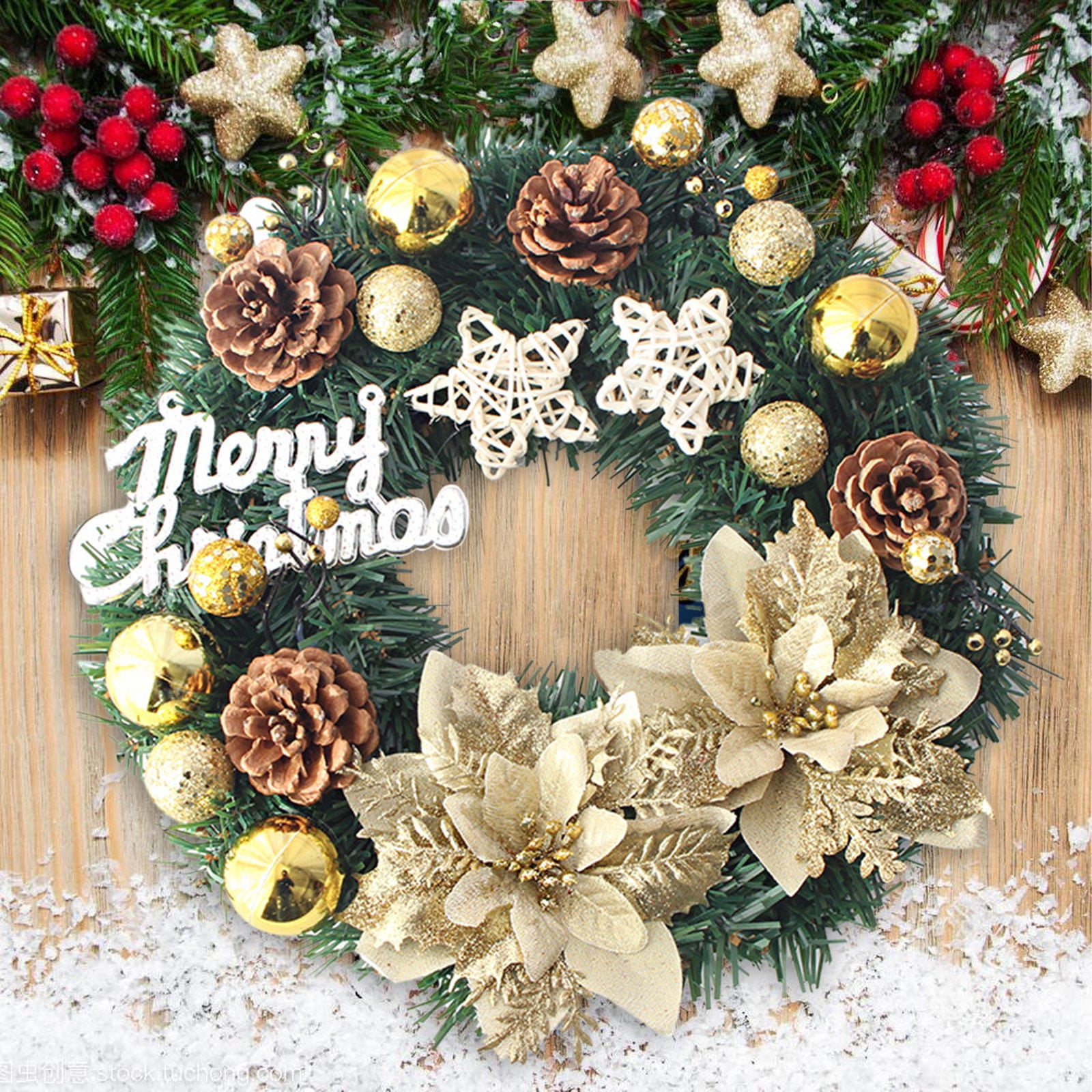 TIMIFIS Pre-Lit Artificial Christmas Wreath, With Balls And