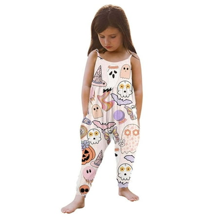 

EHQJNJ Baby Sweater Romper Girls Print Tank Jumpsuit Romper with Harem Pants Cute Christmas Pajamas for Kids 3-4Years