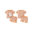 thumbnail image 2 of Loicainy Baby Toddler Girls Easter Summer Outfits 6 12 18 24 Months 2T 3T Short Sleeve Crew Neck Bunny Carrot Embroidery Tops and Elastic Waist Striped Shorts Clothes Set, 2 of 8