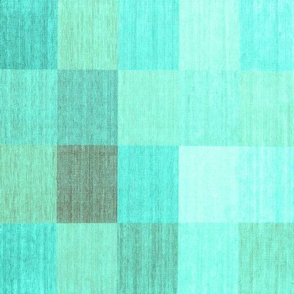 Ahgly Company Machine Washable Indoor Square Abstract Turquoise Blue Contemporary Area Rugs, 3' Square