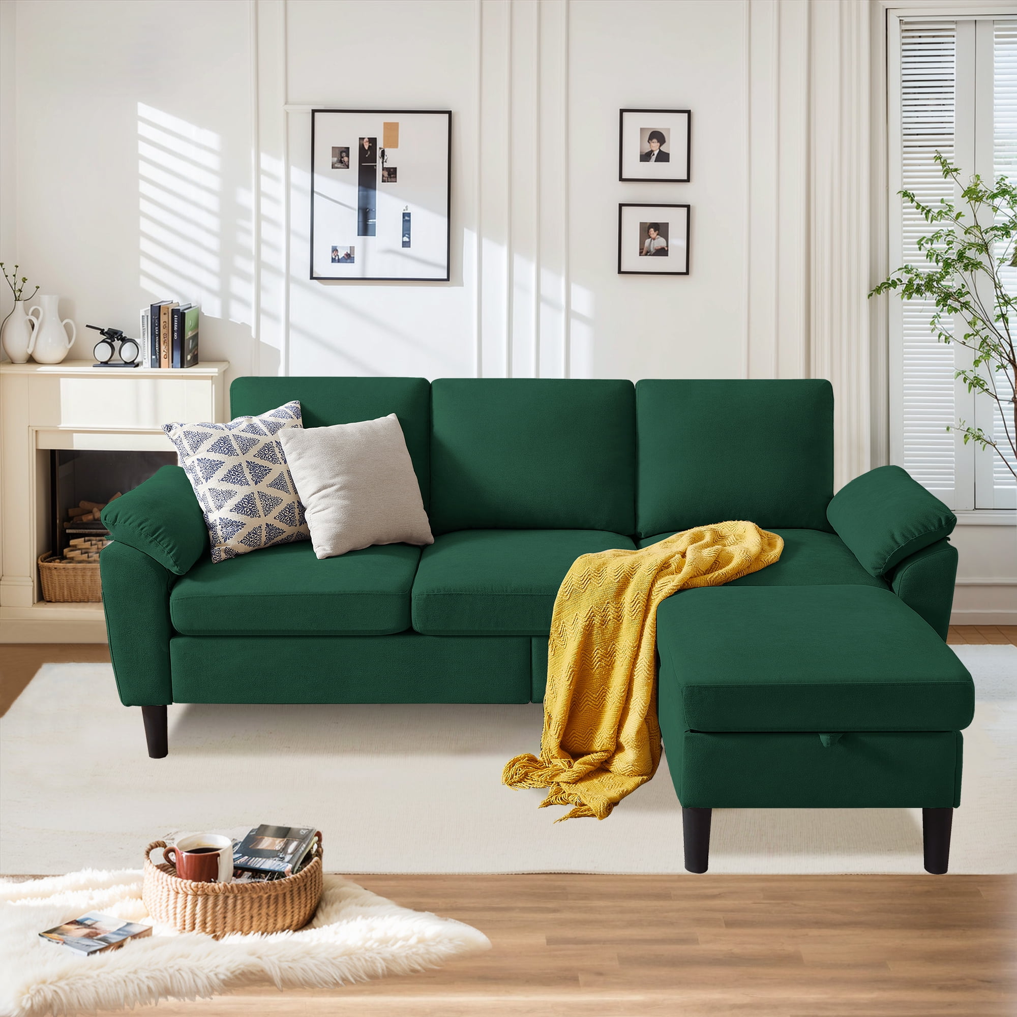 Pingliang Home 80" Sectional Sofa Couch,L Shaped 3 Seat with Reversible Storage Ottoman and Side Pockets, Modern Polyester Fabric Sofa Couches for Living Room Apartment Office Studio Small Space