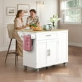 thumbnail image 3 of PulseFay Kitchen Island with Storage, 31.5" D Rolling Kitchen Island Cart on Wheels with Widen Drop Leaf Rubberwood Top, Large Mobile Kitchen Islands with Trash Can Storage and Towel Bar, White, 3 of 7