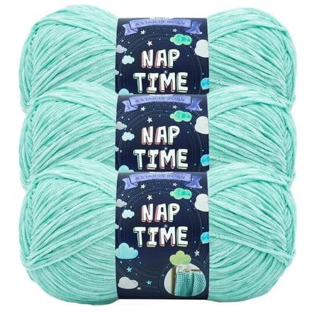 UPC: 0842093126430 | Lion Brand Yarn Naptime Pale Aqua Super Soft Chenille Medium Polyester Green Yarn 3 Pack