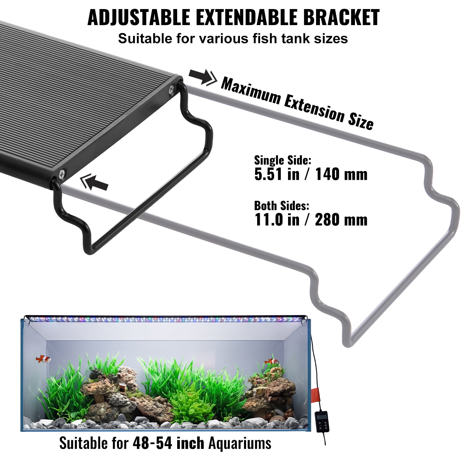 KFFKFF Aquarium Lighting, 42W with LCD Display, Offers Full Spectrum Light, 24/7 Nature Cycle, Brightness Control & Timer, Durable Aluminum Housing with Arms for 48"-54" Freshwater Aquariums