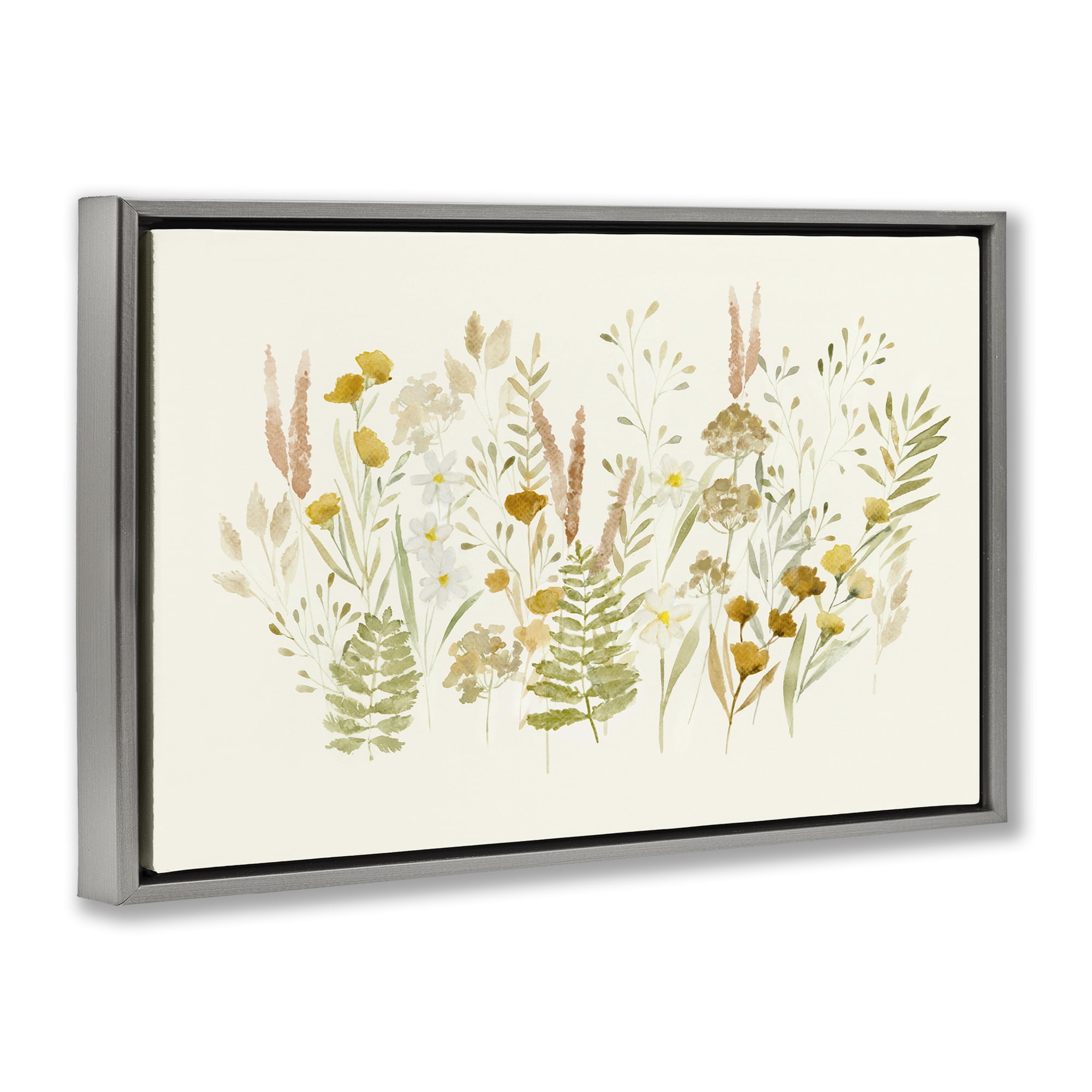 Stupell Industries Wild Cottage Blooms Plants & Flowers Painting Gray Floater Framed Canvas Art Print Wall Art, 31 x 21