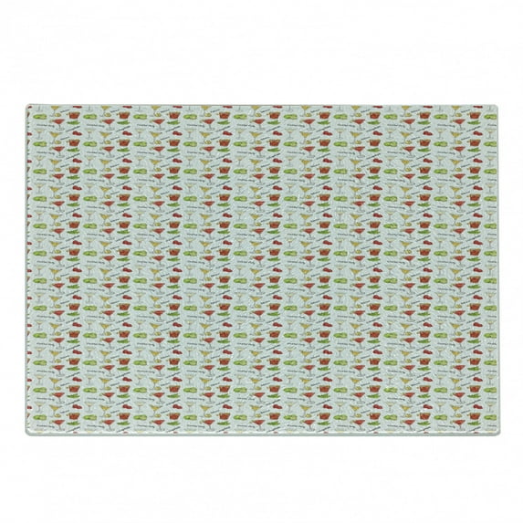 Colorful Cutting Board, Delicious Cocktails in Different Glasses Lime Berries and Mint Tasty Party Drinks, Decorative Tempered Glass Cutting and Serving Board, Small Size, Multicolor, by Ambesonne