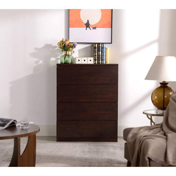 HOMETRENDS Commode à 4 Tiroirs pour Adulte, Enfant et Adolescent – Finition Noyer