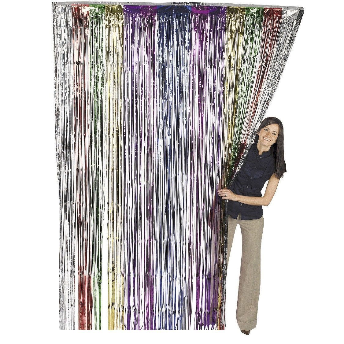 Metallic Rainbow Foil Fringe Shiny Curtain 3 ft x 8 ft (1 Curtain) by