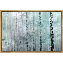 wall26 Canvas Print Wall Art Grunge Style Teal Mist White Birch Tree Forest Nature Wilderness Mixed Media Modern Art Rustic Landscape Relax/Calm for Living Room, Bedroom, Office - 16"x24" N