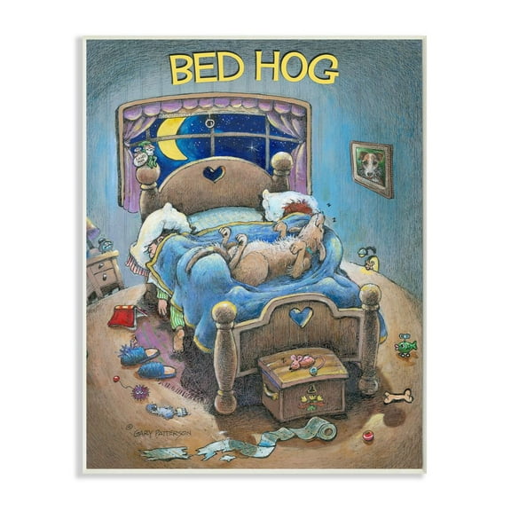 Bed Hog Funny Pet Dog Cartoon Design Oversized Wall Plaque Art by Gary Patterson