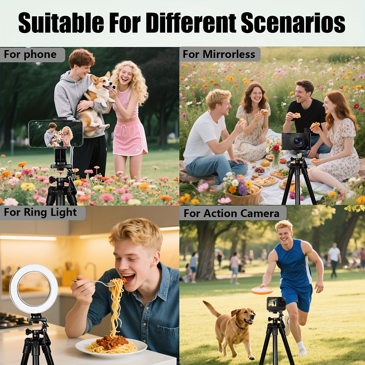 63" Aluminum Tripod with Wireless Remote, Compatible with Mirrorless/Mobile/Action Cameras for Video/Selfie/Live Streaming