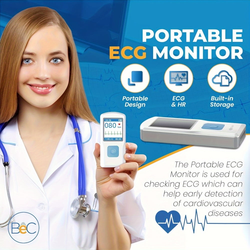 Portable ECG Monitor, Heart Rate Monitor with LCD Screen And Storage, Wireless Home Use Heart Monitoring Devices Compatible with Smartphone And PC