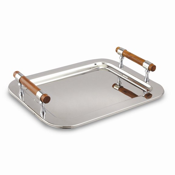 FB Jewels Stainless Steel Med Rectangular Tray w/Wood Handles
