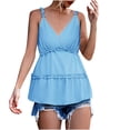 thumbnail image 4 of Fashion Women's Summer Casual V Neck Ruffles Solid Color Tops Sling Vest, 4 of 9