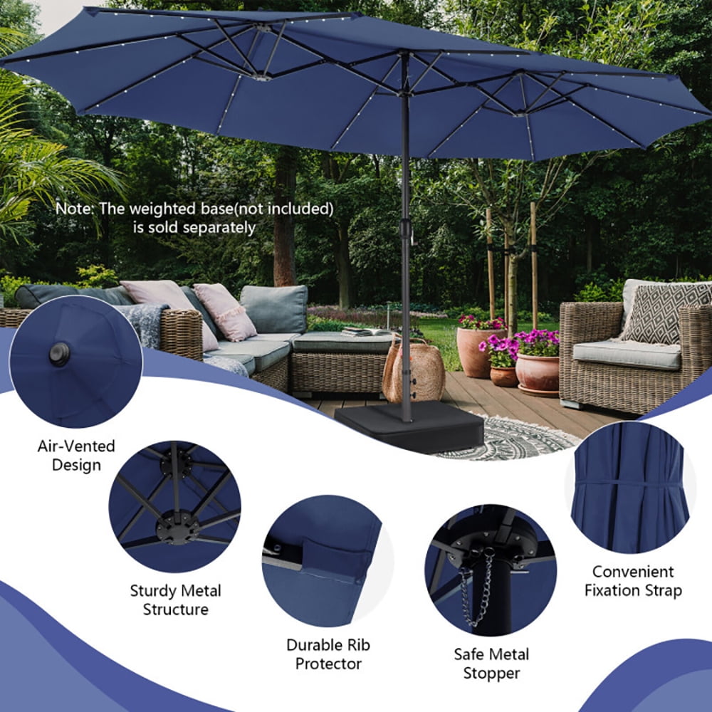 Aimee Lii 15 Feet Twin Patio Umbrella with 48 Solar LED Lights, Table Umbrella Outdoor Patio, Navy Aimee Lii 15 Feet Twin Patio Umbrella with 48 Solar LED Lights, Table Umbrella Outdoor Patio, Navy