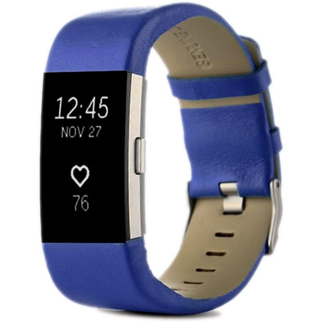 Tianle Leather Replacement Compatible With Fitbit Charge 2 Bands - Charge2 Genuine Leather Wristband Replacement Accessory Bracelet Metal Band Compatible With Fitbit Charge 2 (Blue)