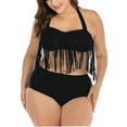 thumbnail image 2 of LELINTA Fashion Halter Plus Size High Waist Braided Fringe Top Bikini Swimwear for Women Black/Blue/Red, 2 of 8