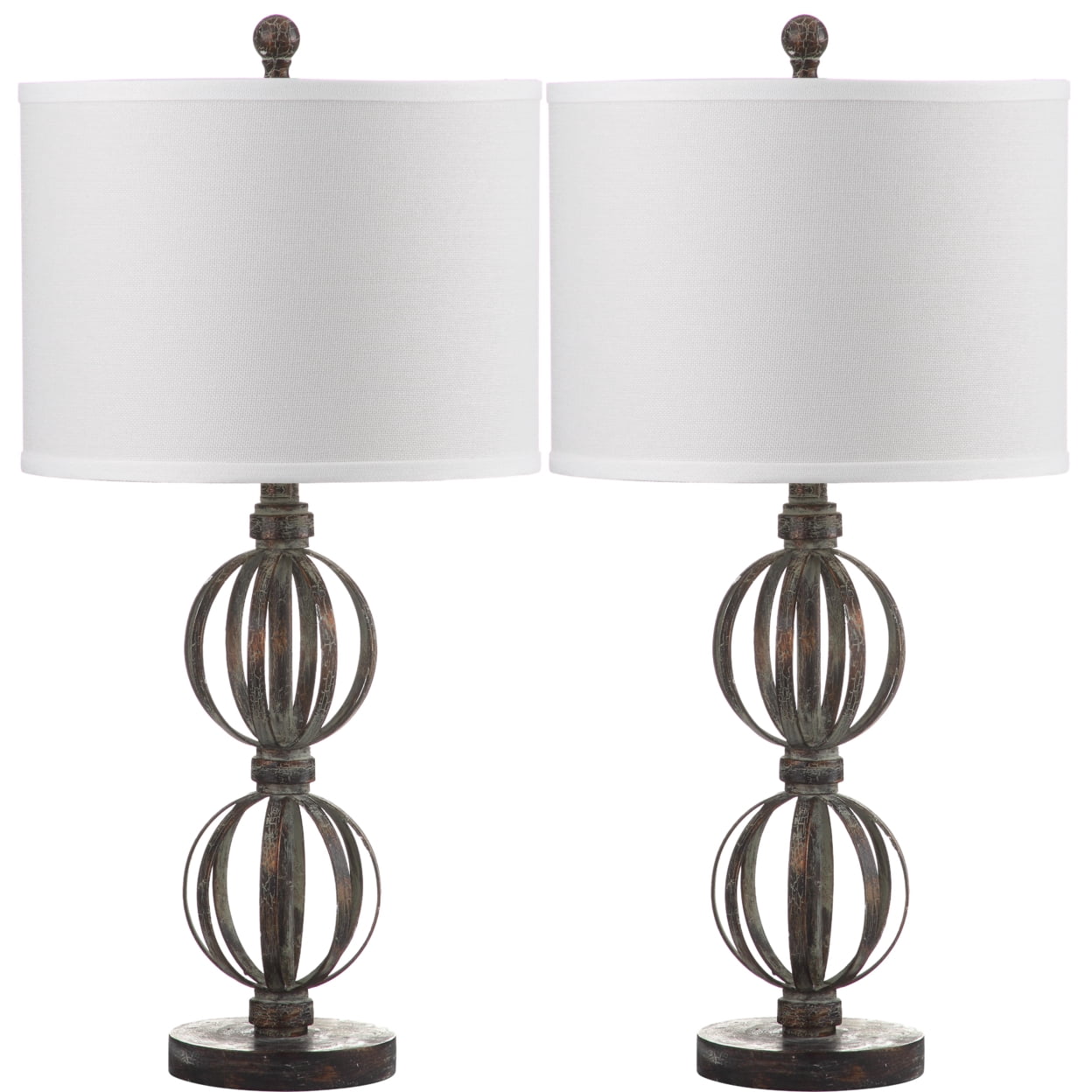 SAFAVIEH Calista 27.75 in. H Double Sphere Table Lamp, Oil Rubbed Bronze, Set of 2