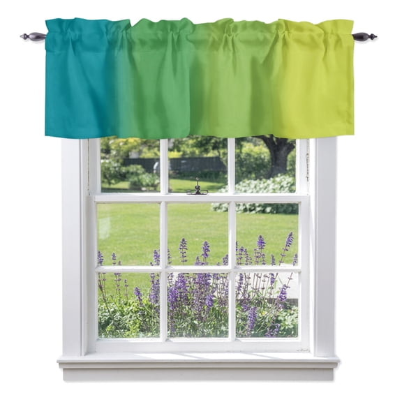 Color Ombre Striped Valances for Windows, Minimalist Blue Green Yellow Gradient Valance Window Treatment Rod Pocket Short Curtains Valances for Kitchen Bathroom 42"W x 12"L