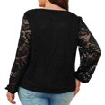 thumbnail image 6 of Hanen Plus Size Women's Cross V Neck Sheer Double Layers Long Sleeve Lace Blouse Tops, 6 of 7