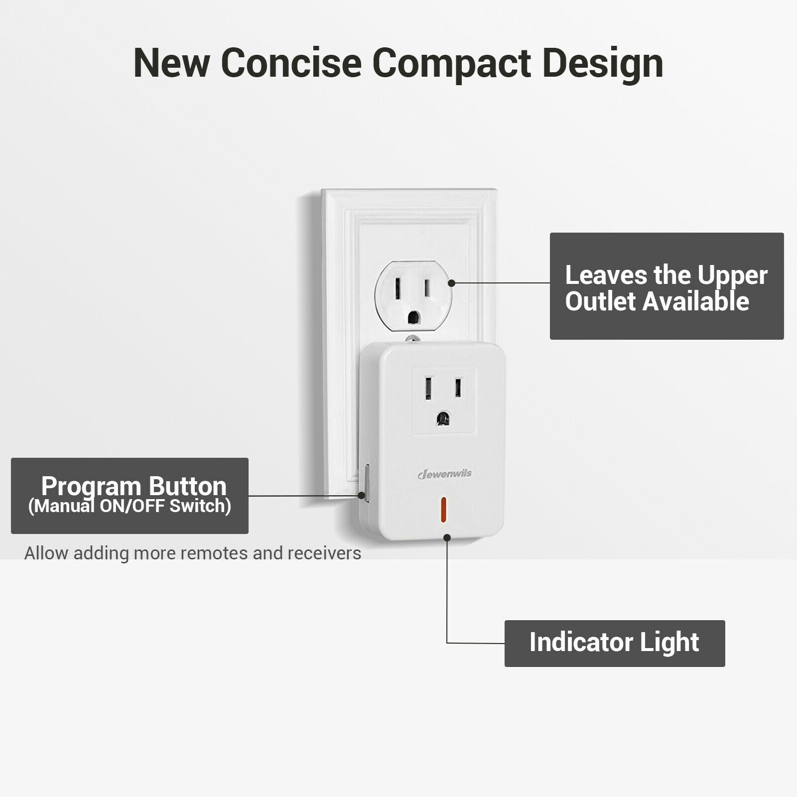 DEWENWILS Wireless Remote Control Outlet(1 Remote+4 Outlets), 100 Feet Range, Electrical Outlet Switch for Household Appliances, White