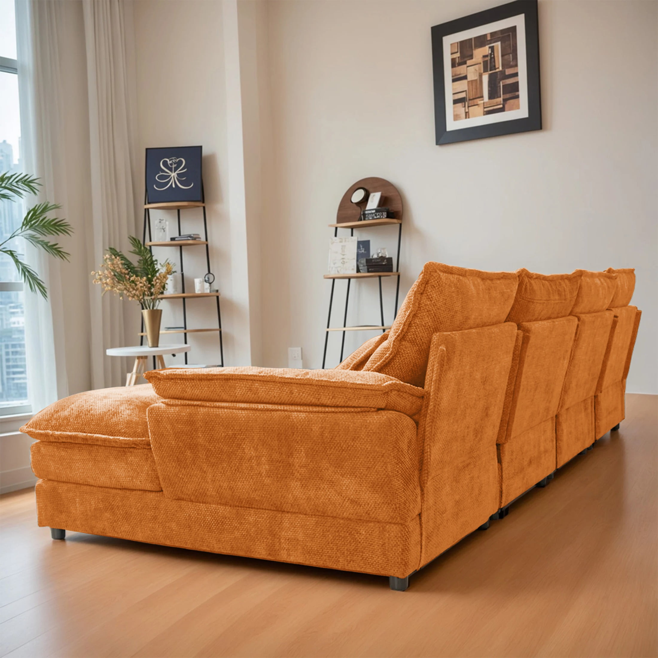 SOULART 110" Cloud Sofa,Orange U shaped Sectional couches for living room, modular couch with Chaise