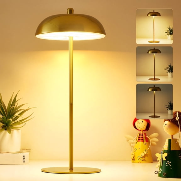 NATYSWAN Cordless Table Lamp Rechargeable,Battery Operated LED Gold Desk Lamp 3 Way Dimmable Touch Nightstand Mushroom Lamp for Dorm Home Bedroom Office