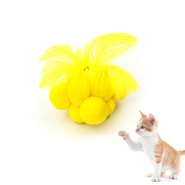 Cat Plush Ball Interactive Faux Feather Cat Play Ball Kitten Ball Toy with Bell
