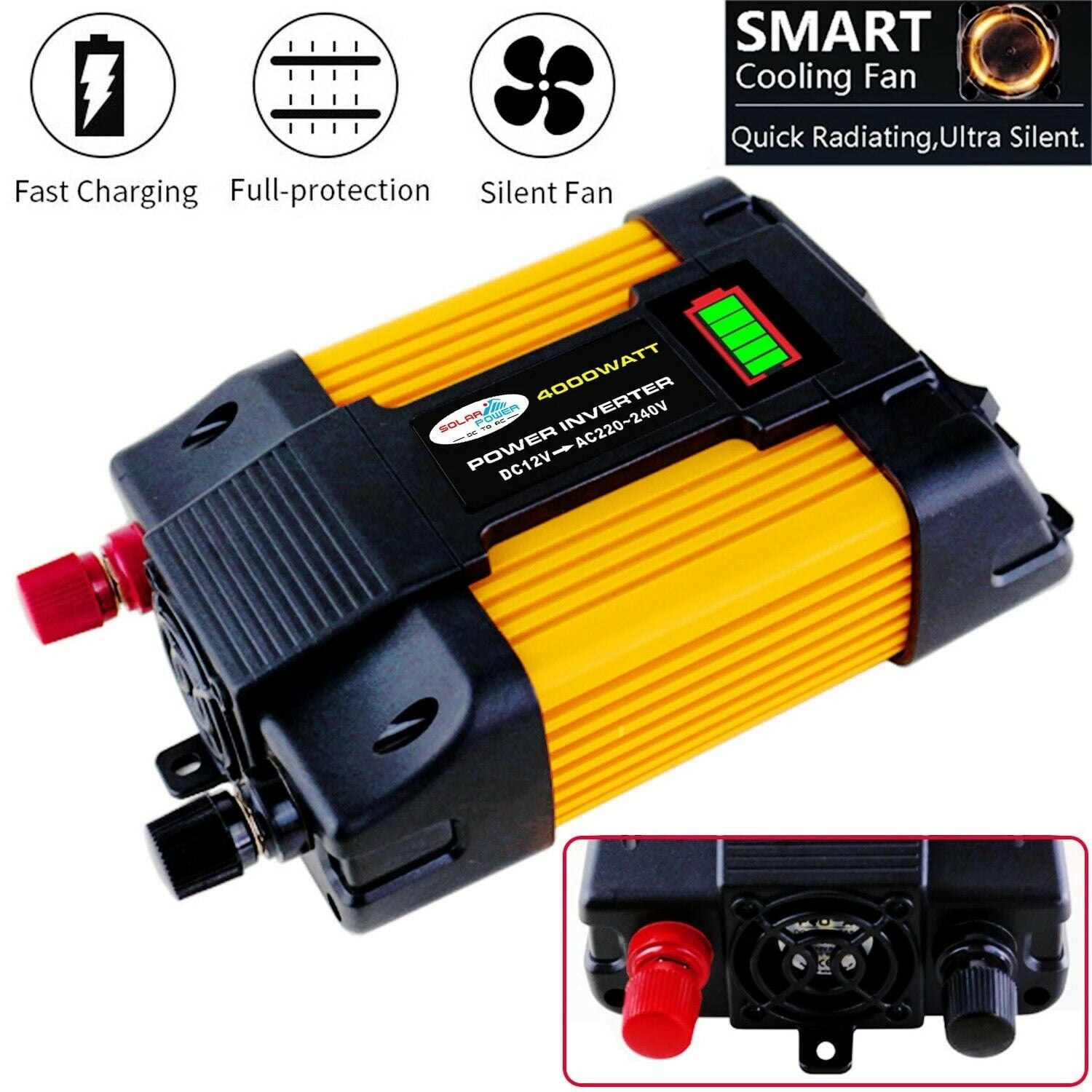 Modified Sine Wave Inverter,4000 Watt Power Inverter,DC 12V to AC 110V Car Inverter,with 2 USB Port for RV Truck Car Solar System Travel Camping