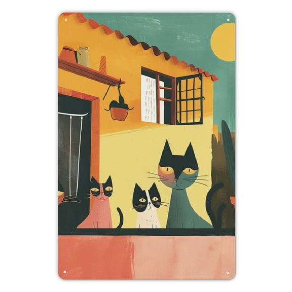 PHYHOO Vintage Cute Cat Tin Sign 12x8 Inches Home Decor for Bedroom Living Room Wall Decor