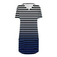 thumbnail image 4 of TQWQT Women's Plus Size Long Shirts for Leggings with Pockets Short Sleeve Tunic Tops Striped Print Long Tops V Neck Oversized T Shirts Summer Tops, 4 of 5