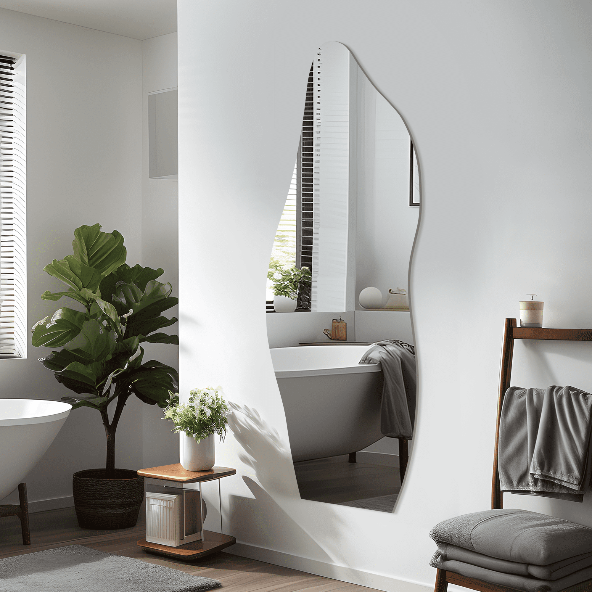 MAYEERTY 64x21 Frameless Wall-Mounted Mirror Stone-Shaped Modern Vanity Mirror for Bathroom Bedroom