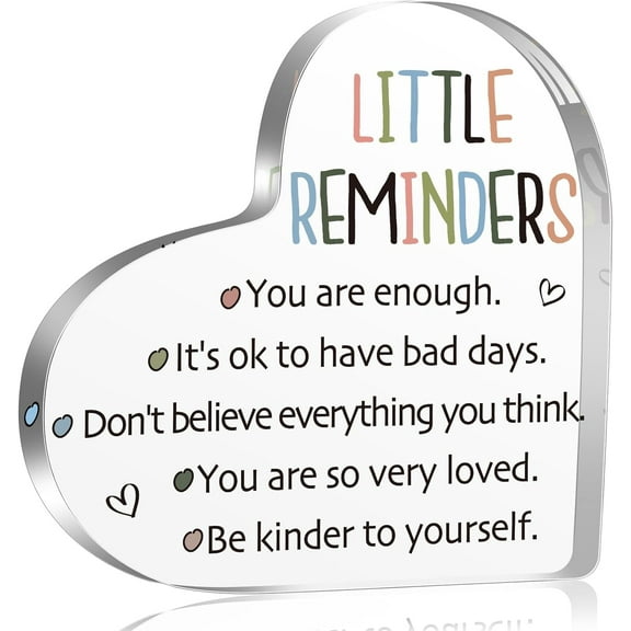 Inspirational Motivational Gifts for women, Little Reminders Encouragement Office Decor Sign, Mental Health Dorm Decor for College Girls, Positive Gifts 4x4 inch